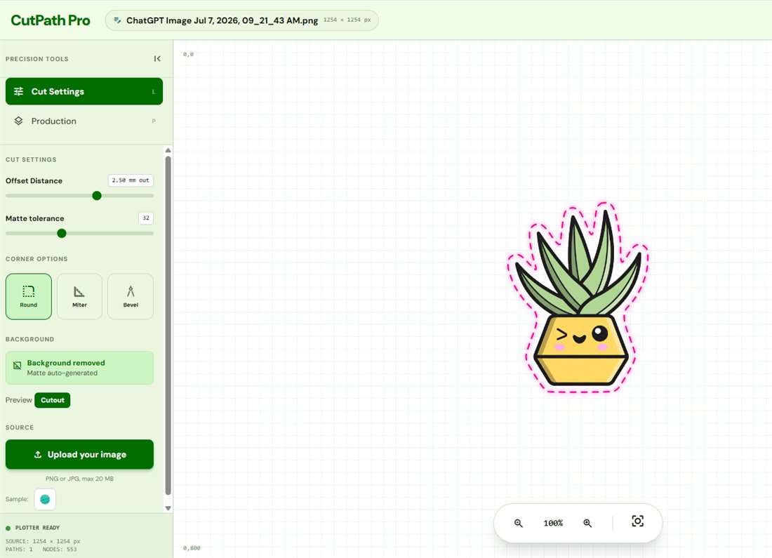 CutPath Pro tracing a PNG into an SVG cut line